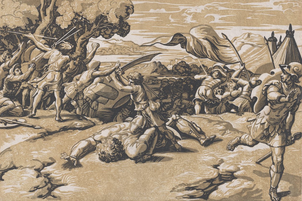 David og Goliat, ca. 1520-27. av Ugo da Carpi