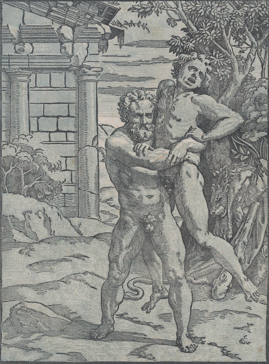 Hercules og Antaeus, ca. 1517-18. av Ugo da Carpi