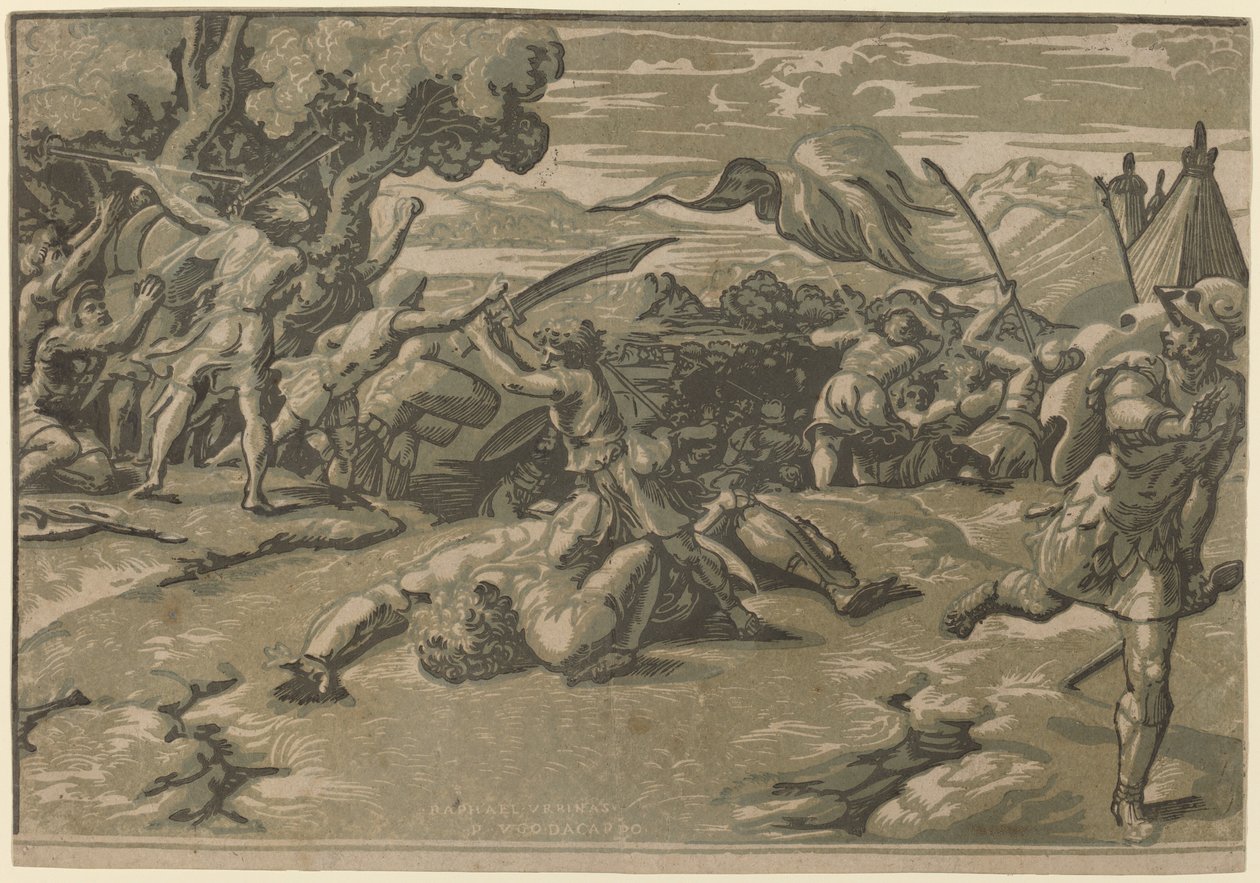 David dreper Goliat av Ugo da Carpi after Raphael