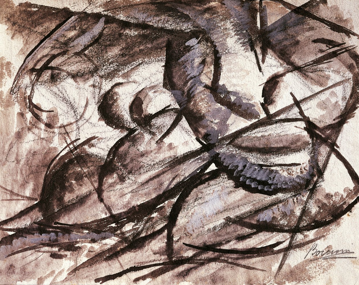 Dynamisme (kull, blekk, tempera og akvarell) av Umberto Boccioni