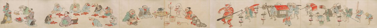 Japansk rulle som viser forlovelse, ekteskap og hjemmeliv fra Yokai/Youkai av Unbekannt Unbekannt