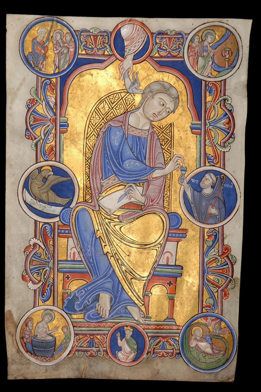 Evangelisten Saint John og Wédric, abbed i Liessies, isolerte miniatyr av en forsvunnet evangelist fra Abbey of Liessies av Unbekannt Unbekannt