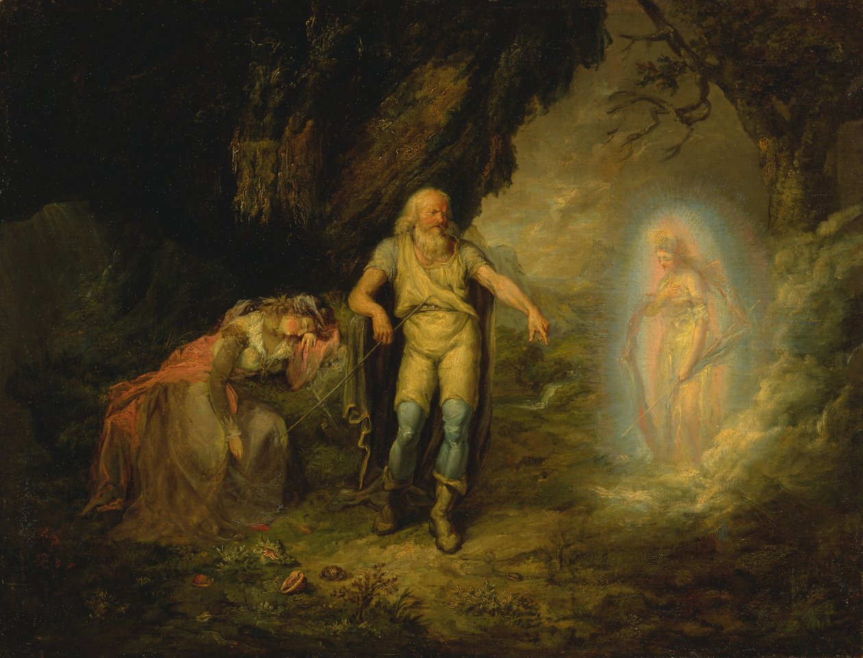 Prospero, Miranda og Ariel, fra The Storm av Unbekannt Unbekannt