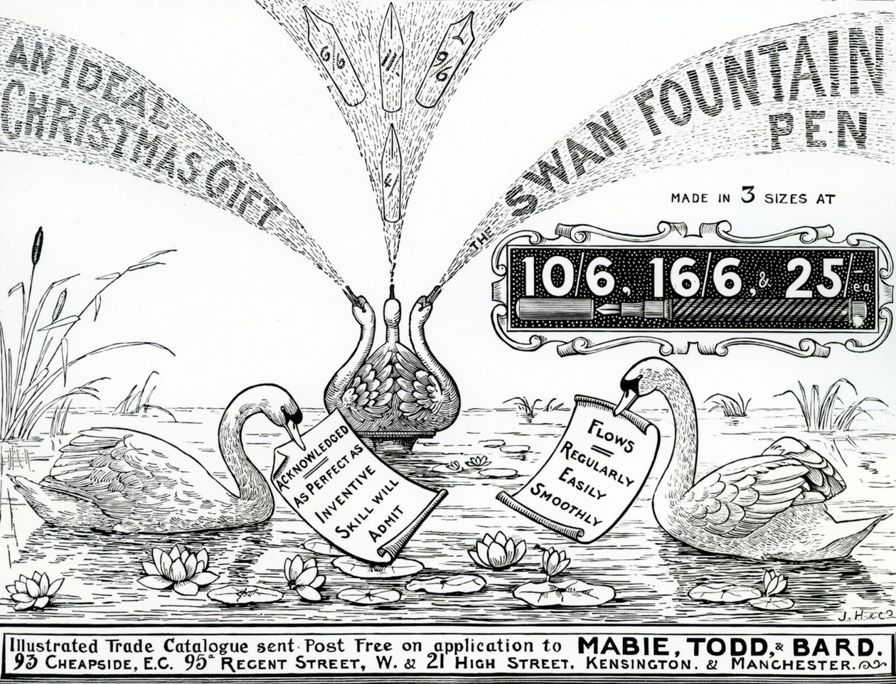 Annonse for Swan fyllepenner, fra en illustrert handelskatalog, ca. 1900-10 av Unbekannt Unbekannt