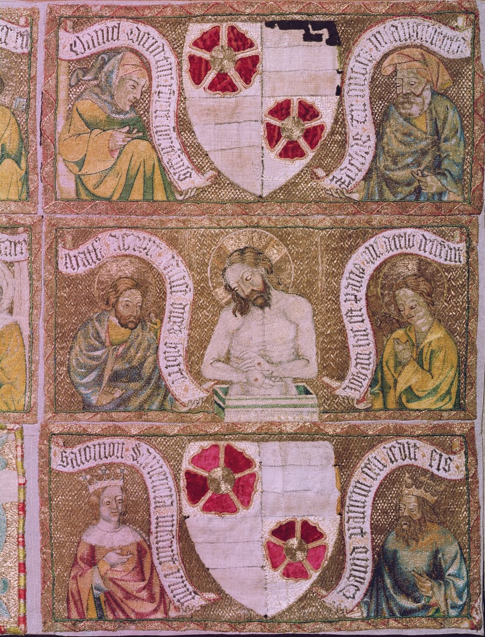Kristus som sorgens mann med St. Matteus og St. Johannes med profeter og konger i Det gamle testamente, detalj fra Trebon-alteret foran, Böhmen, ca. av Unbekannt Unbekannt