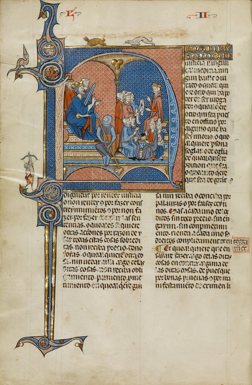 Initial N- James I fra Aragon Overvåker en domstol av Unbekannt Unbekannt