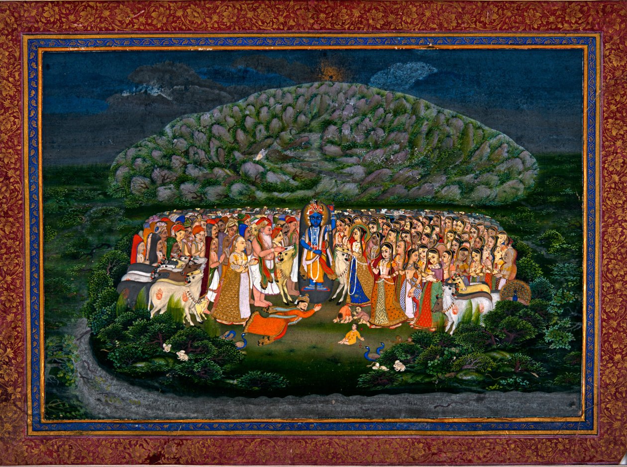 Krishna Lifting Mount Govardhan av Unbekannt Unbekannt