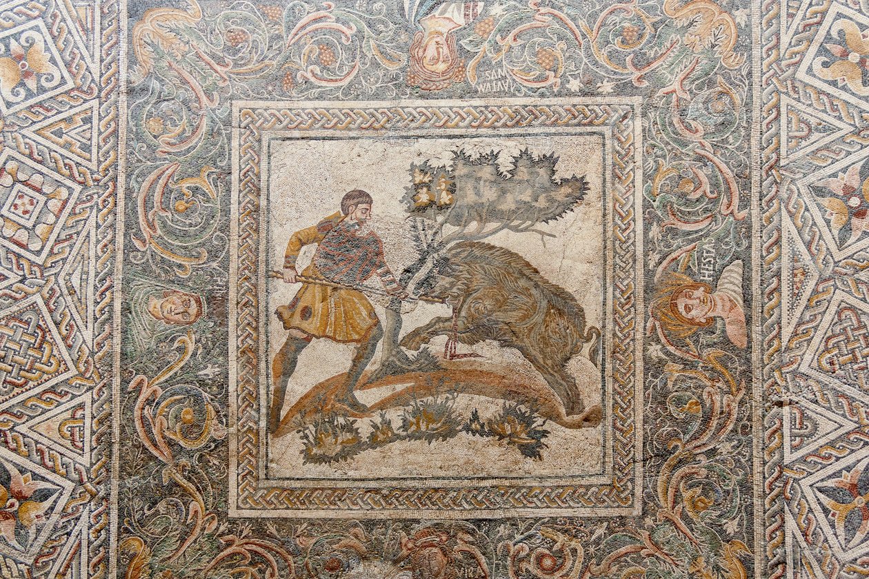 The Boar Hunt mosaikk av Unbekannt Unbekannt