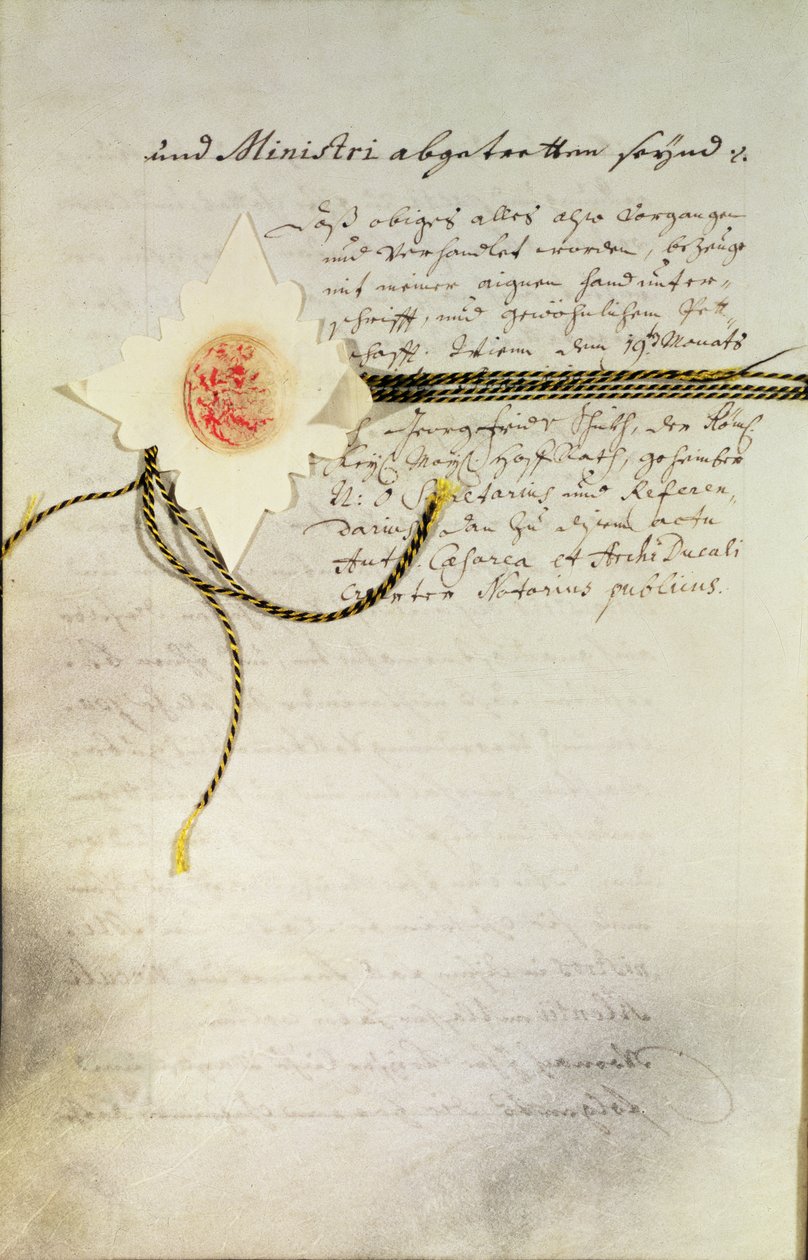 Den "Pragmatiske sanksjonen" utstedt av keiser Charles VI (1685-1740) i Tyskland, som avgjorde arven etter Habsburg-landene på hans datter Maria Theresa (senere keiserinne) (1717-80), 1713 av Unbekannt Unbekannt