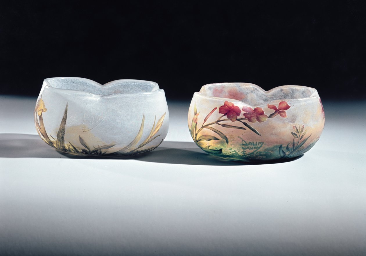 To skåler av Daum, Nancy, Frankrike, 1900-6 emaljemalt og syre-etset glass av Unbekannt Unbekannt