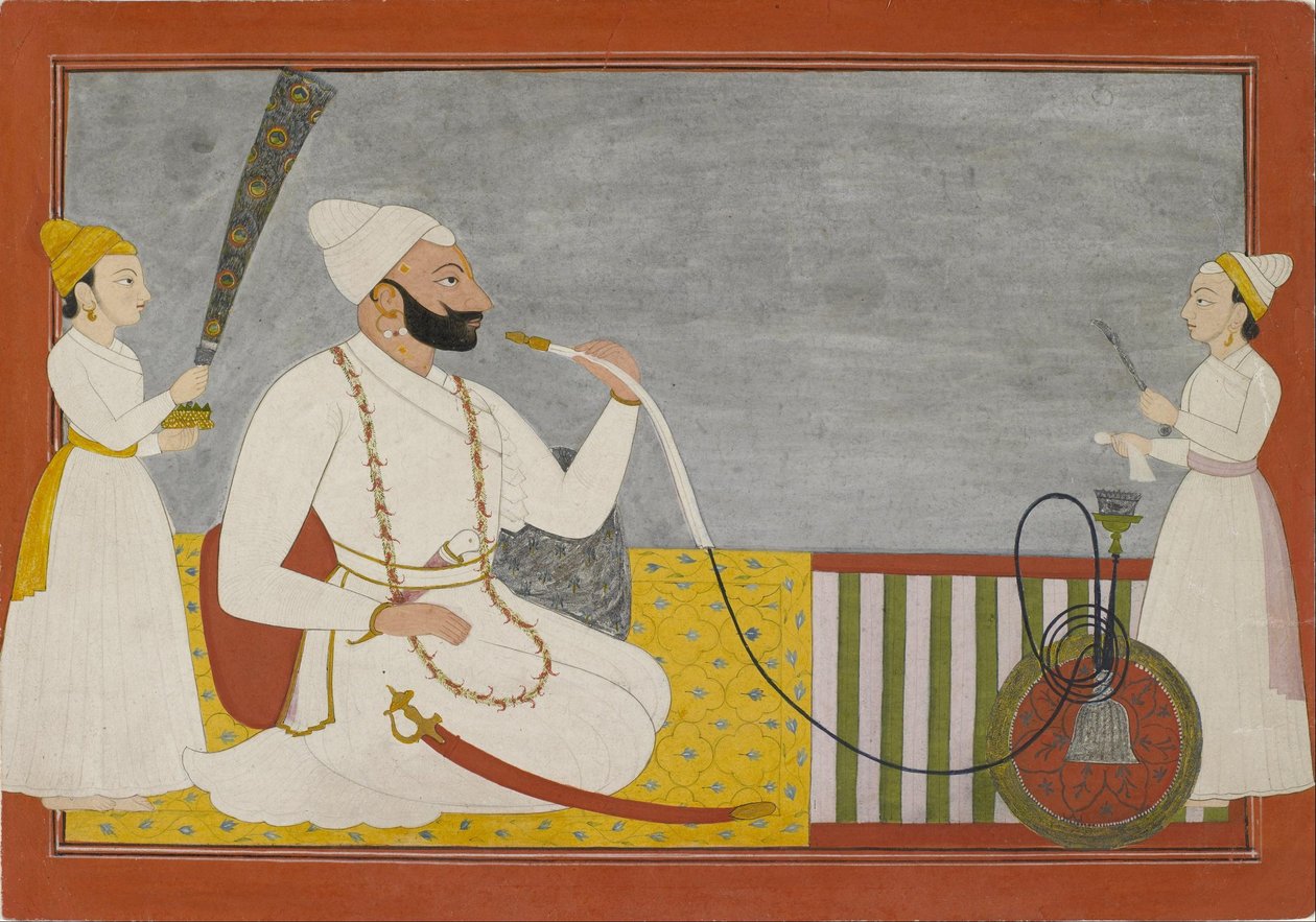 Ukjent indianer - Raja Ajmat Dev of Mankot Smoking a Hookah av Unbekannt Unbekannt