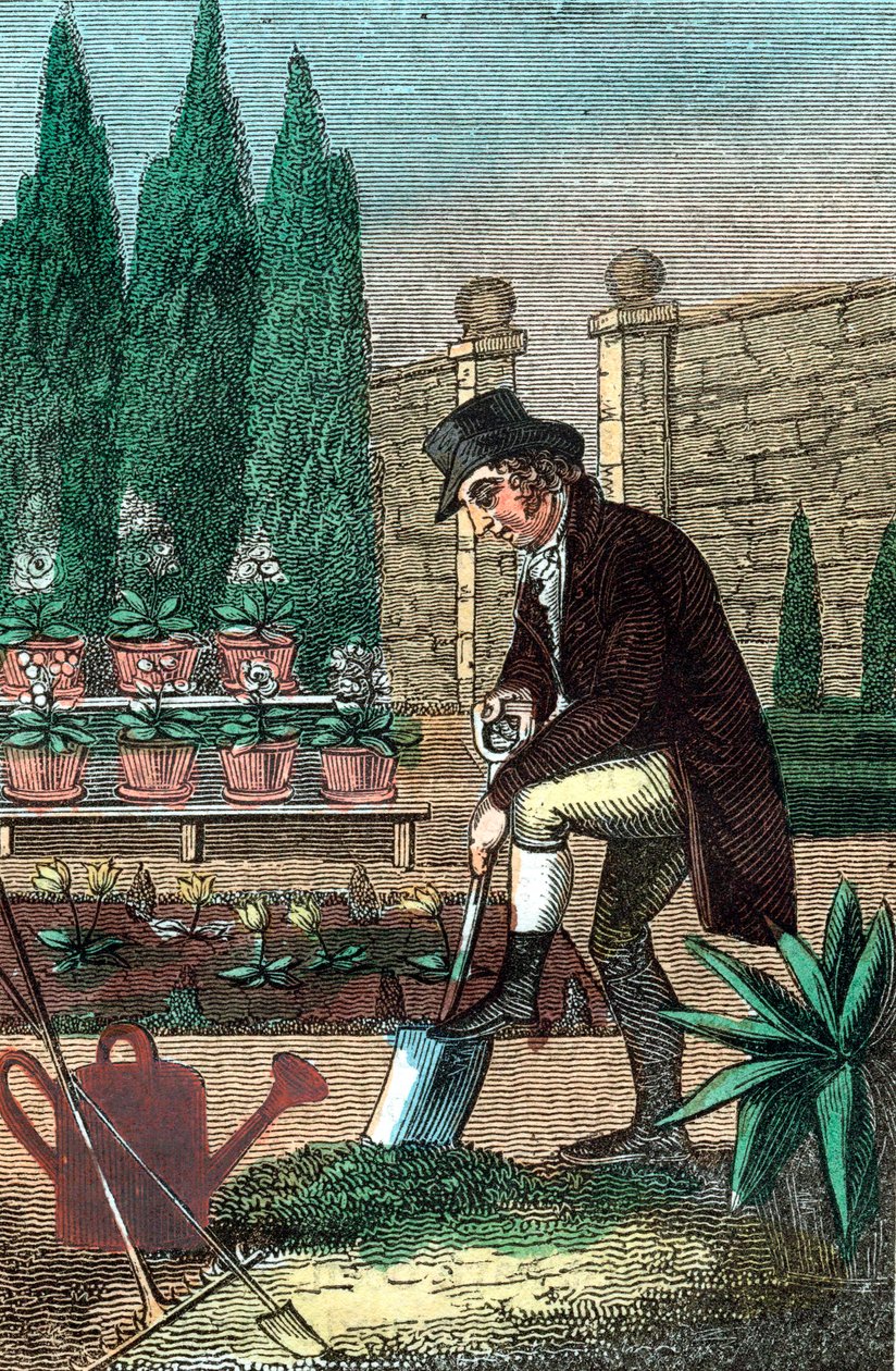 En gartner som graver med en spade, 1821 av Unbekannt