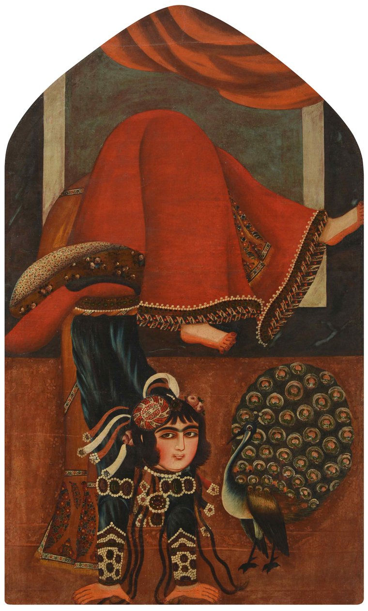 Akrobat og en påfugl, ca 1825. av Unbekannt