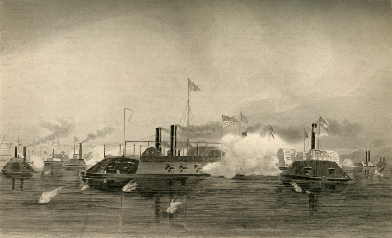 Action of the Gunboats i Memphis, 1878. av Unbekannt