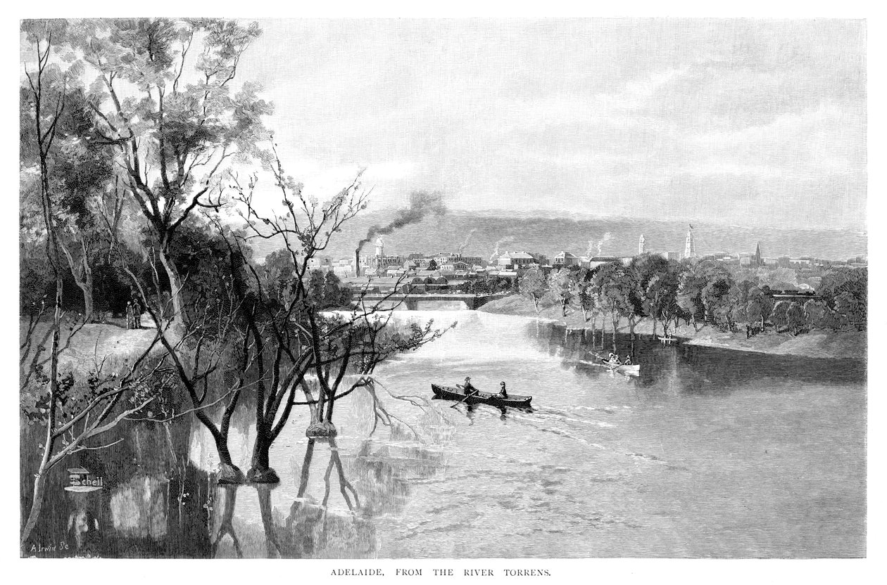 Adelaide, fra elven Torrens, 1886 av Unbekannt