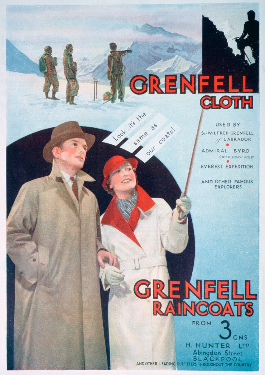 Annonse for Grenfell-tøy og regnfrakker, 1937 av Unbekannt