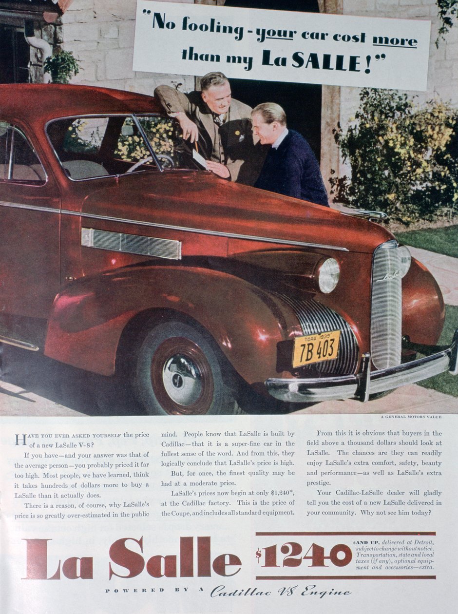 Annonse for LaSalle V8-bilen, 1939 av Unbekannt