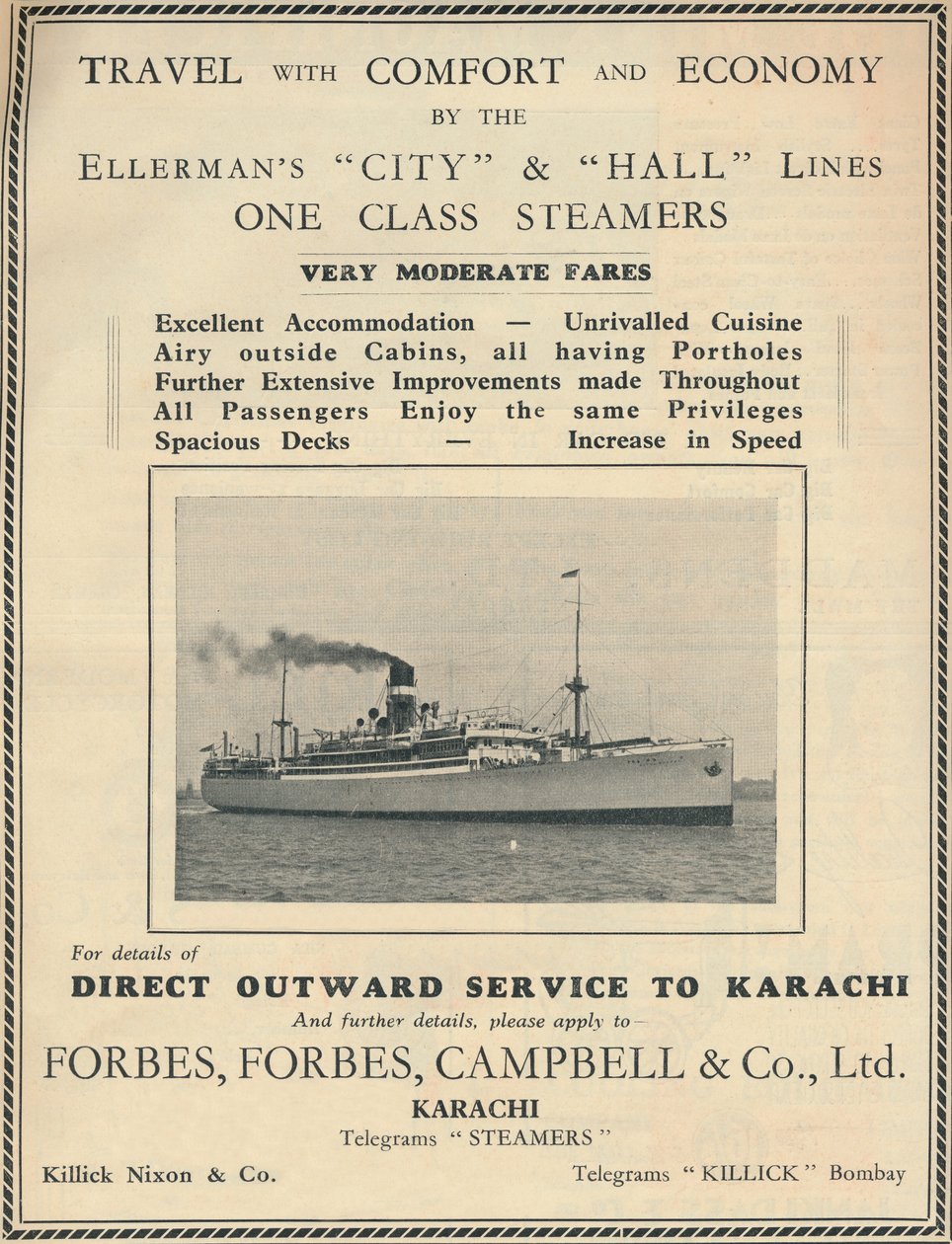Annonse for Ellermans dampskip, 1936. av Unbekannt