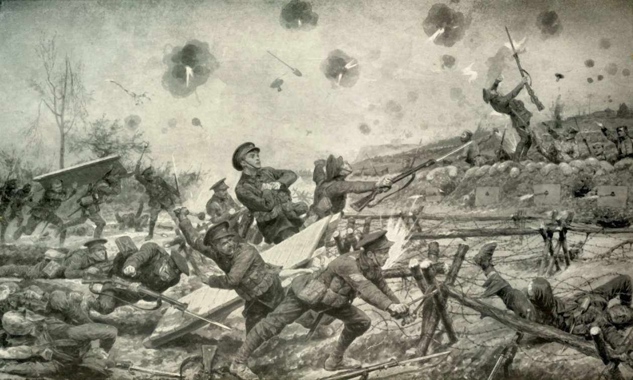 Et angrep ledet av et bombeparti, 1919. av Unbekannt