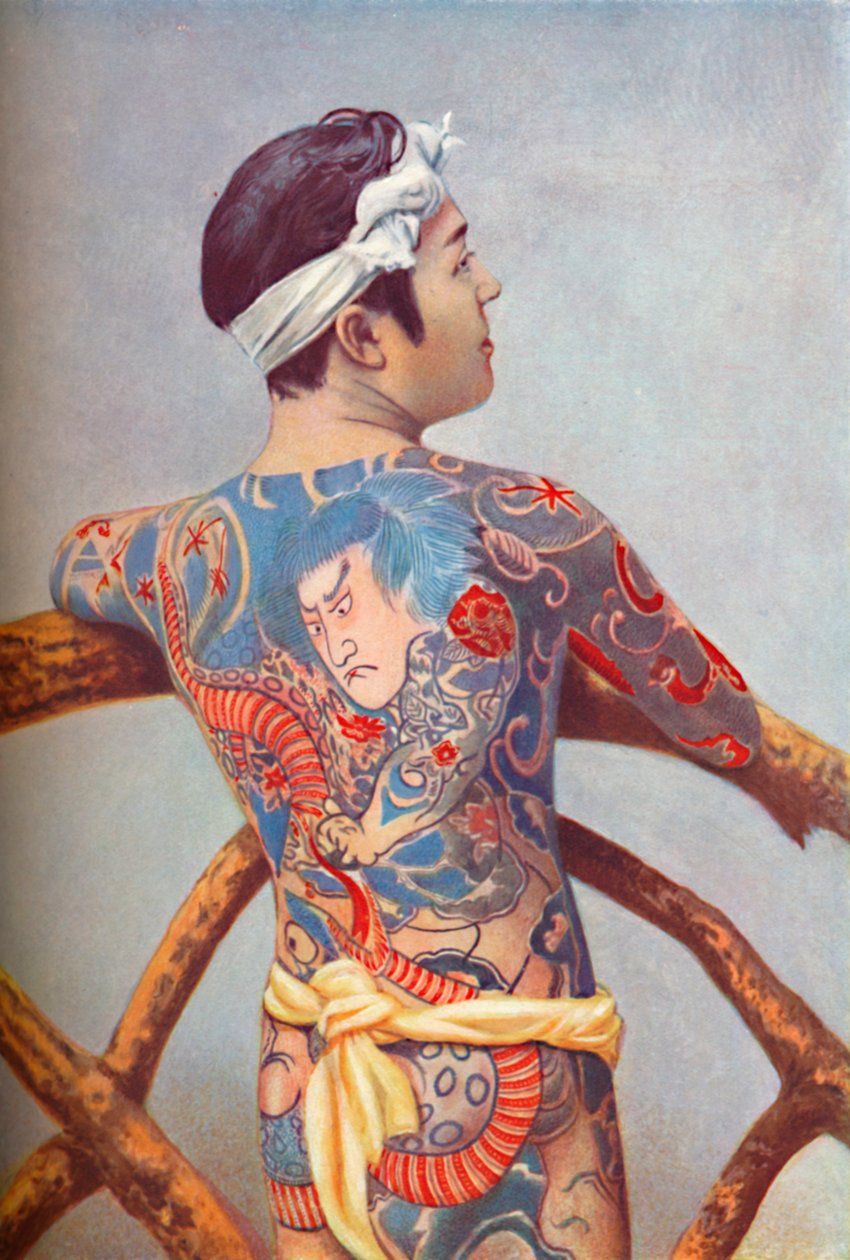 En forseggjort tatovert japansk mann, 1902 av Unbekannt