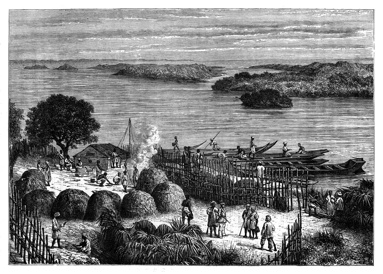 Et leir ved elven Kongo, Afrika, ca 1890 av Unbekannt