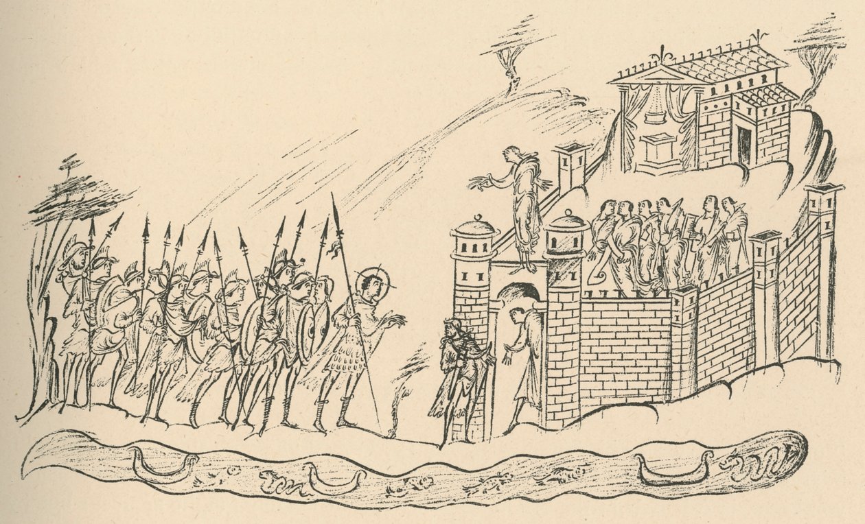 Anglo-Saxon Warriors nærmer seg et fort, 1908 av Unbekannt
