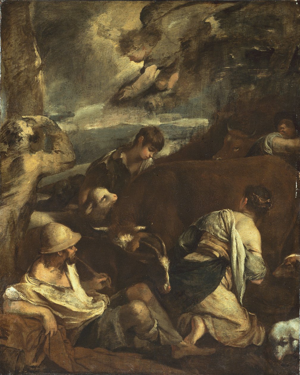 Kunngjøring til hyrdene, ca. 1710. av Unbekannt