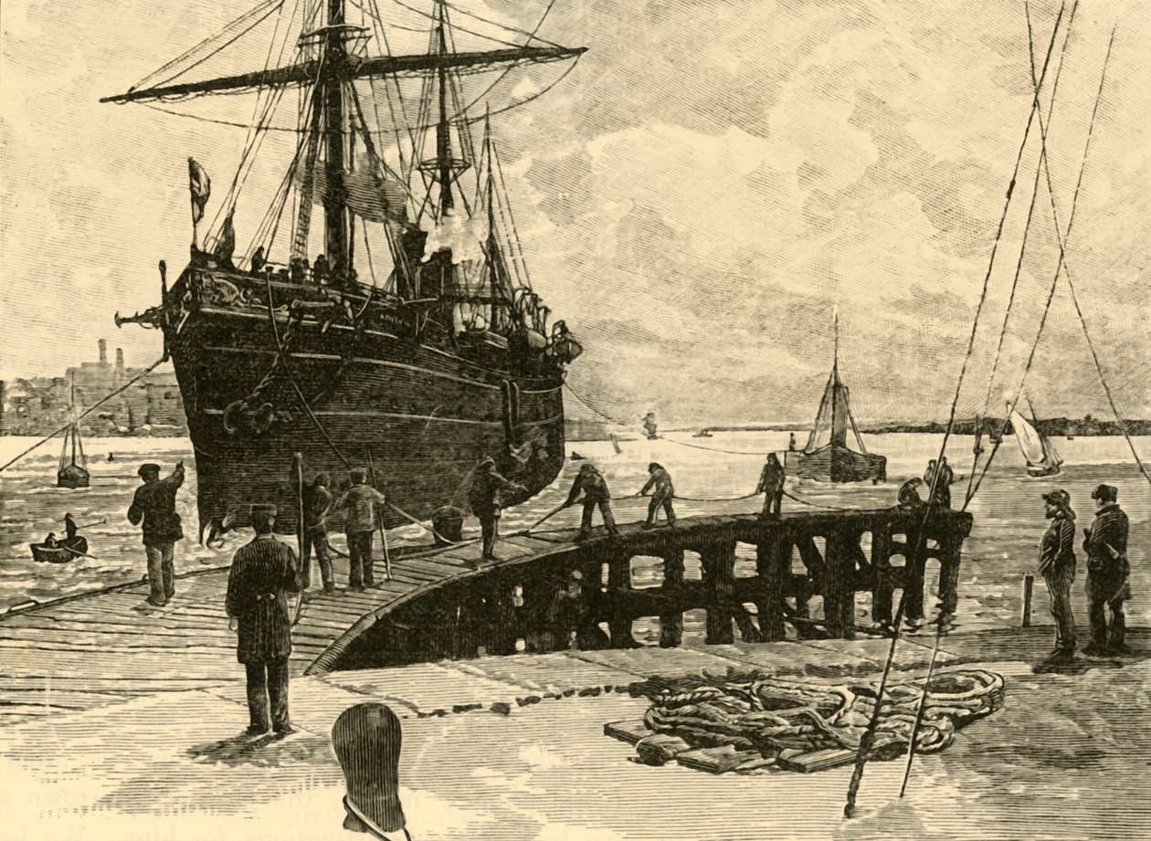Ankomst av en dampbåt ved Southampton Docks, 1898. av Unbekannt