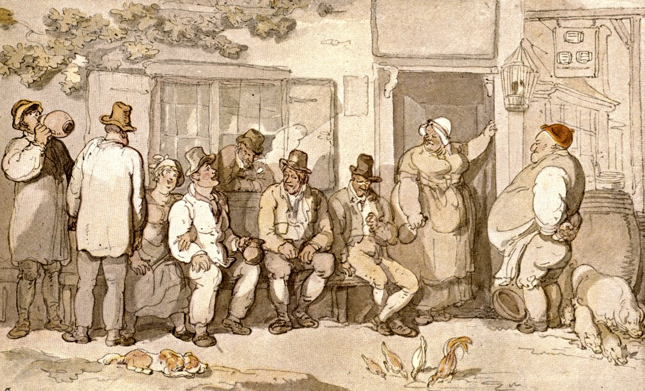Ved døren til vertshuset deres, c1900. av Unbekannt