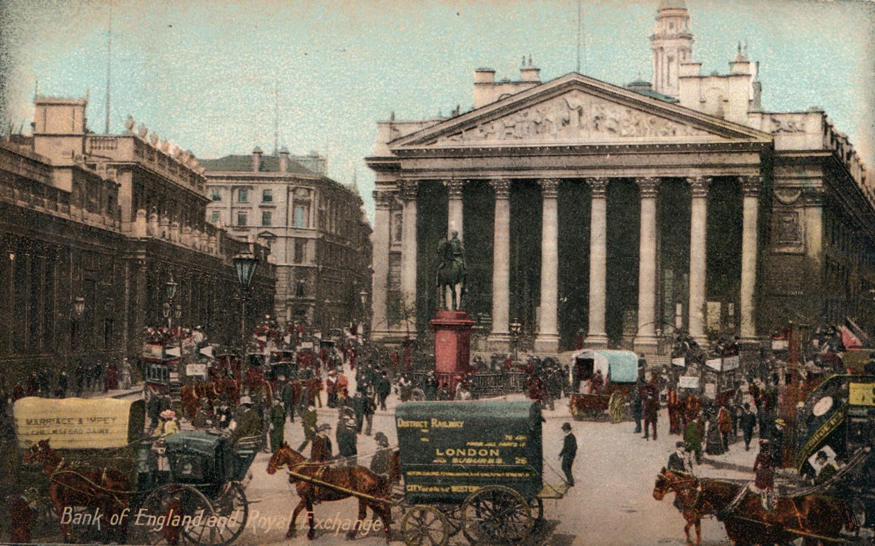 Bank of England og Royal Exchange, c1910 av Unbekannt
