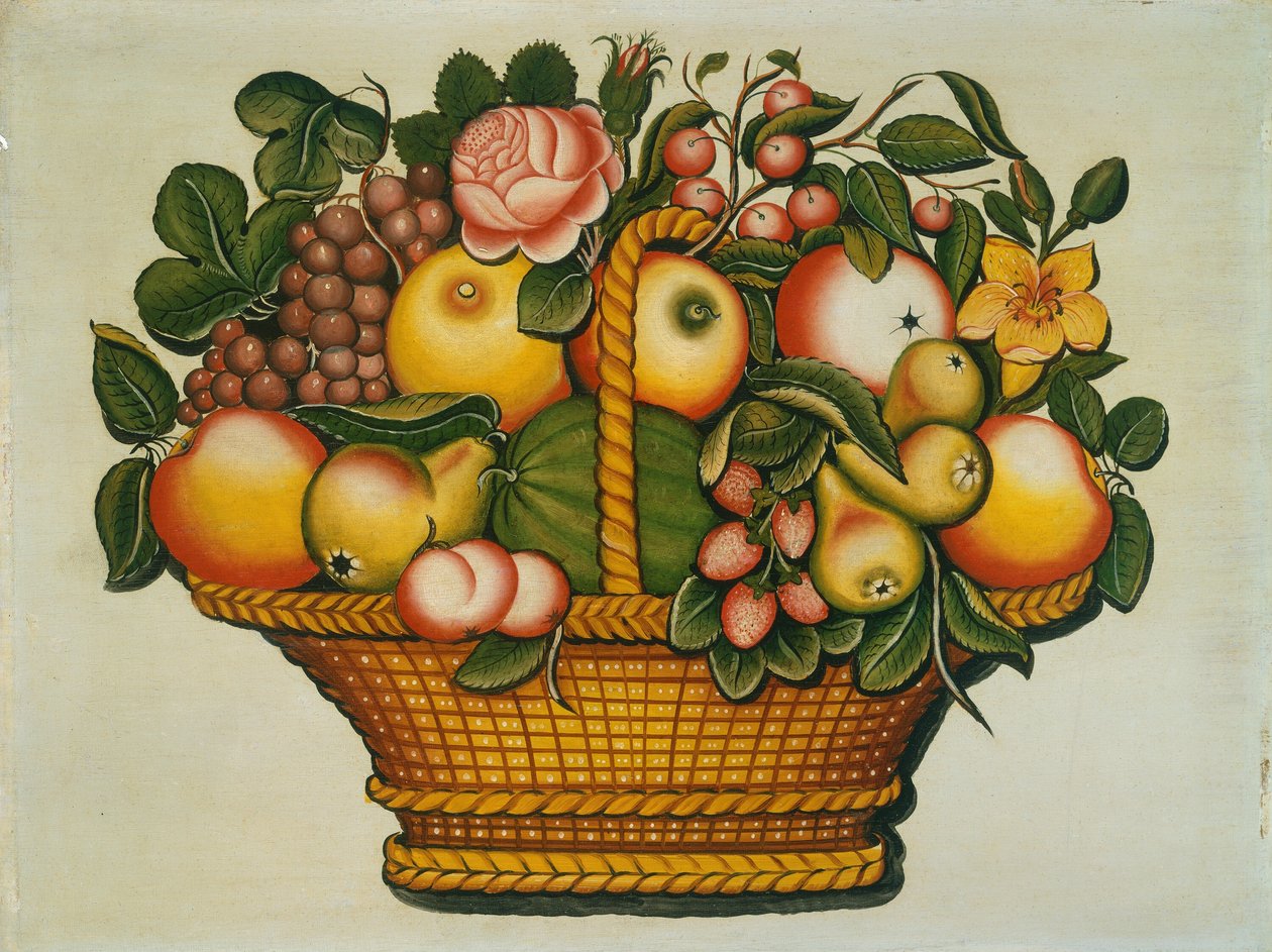Fruktkurv med blomster, ca. 1830. av Unbekannt