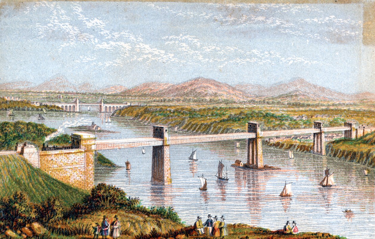 Britannia Tubular Bridge over Menai Straits, Wales, ca 1850-tallet av Unbekannt