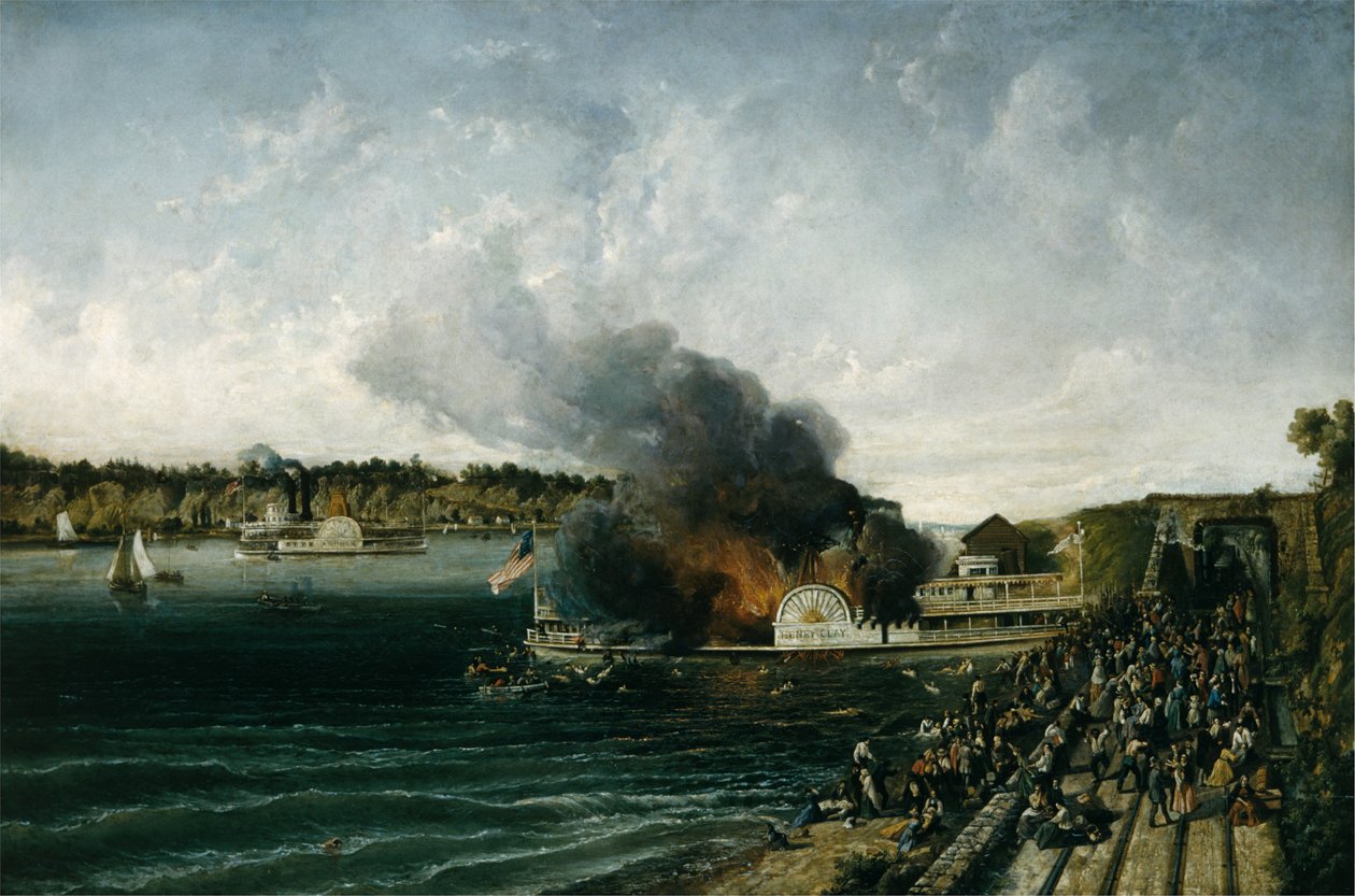 Brenning av sidehjuleren Henry Clay, ca. 1854-60. av Unbekannt