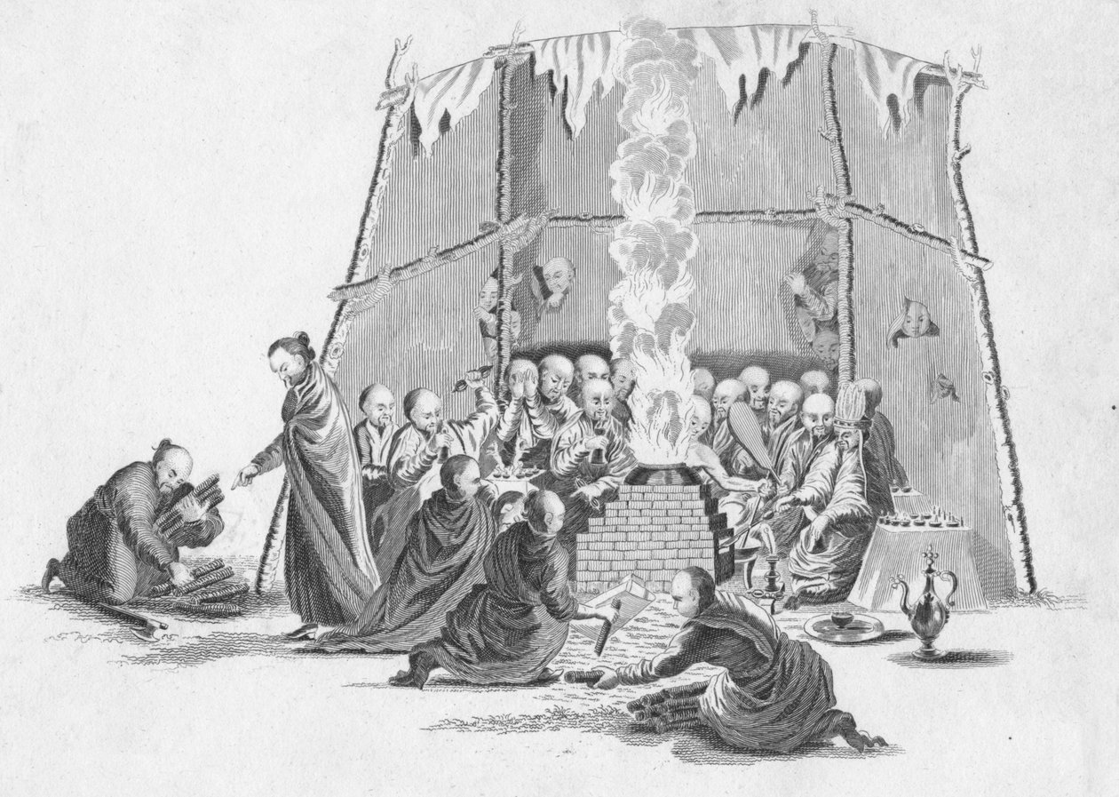 Brenne den døde kroppen til en Lama, c1802. av Unbekannt