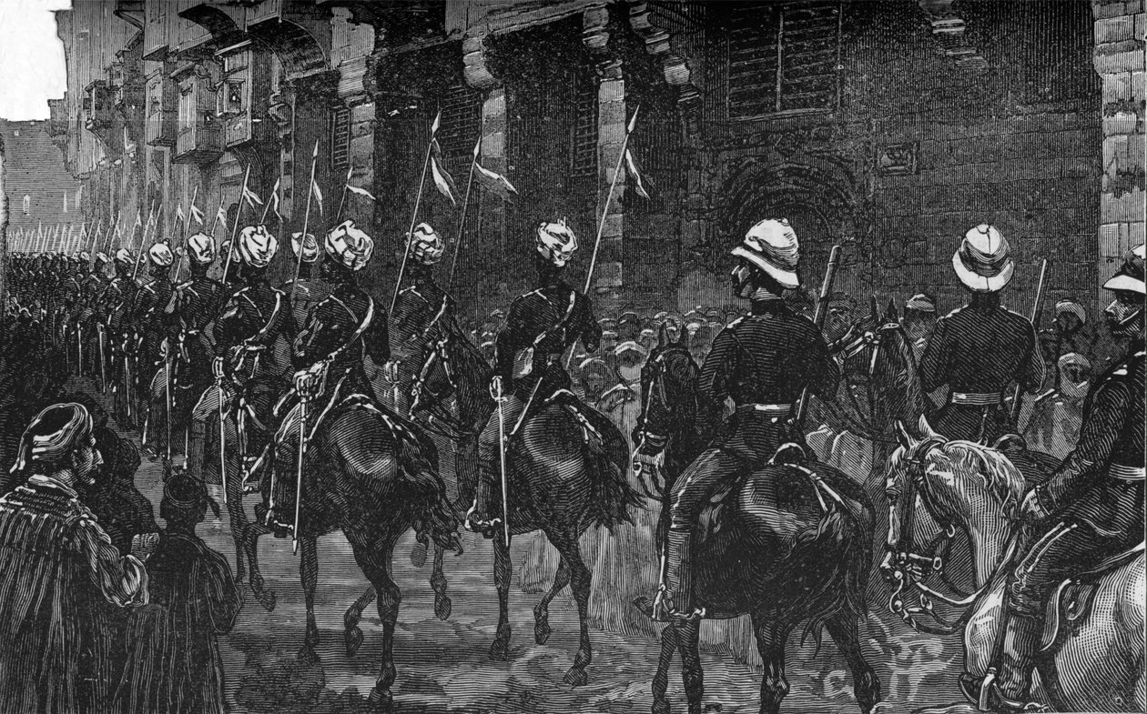 Kavaleri-demonstrasjon i det arabiske kvarteret, Kairo, c1882-85 av Unbekannt