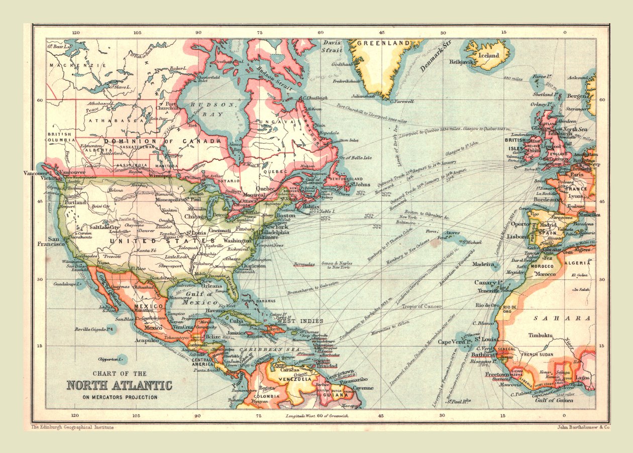 Kart over Nord-Atlanteren, 1902. av Unbekannt
