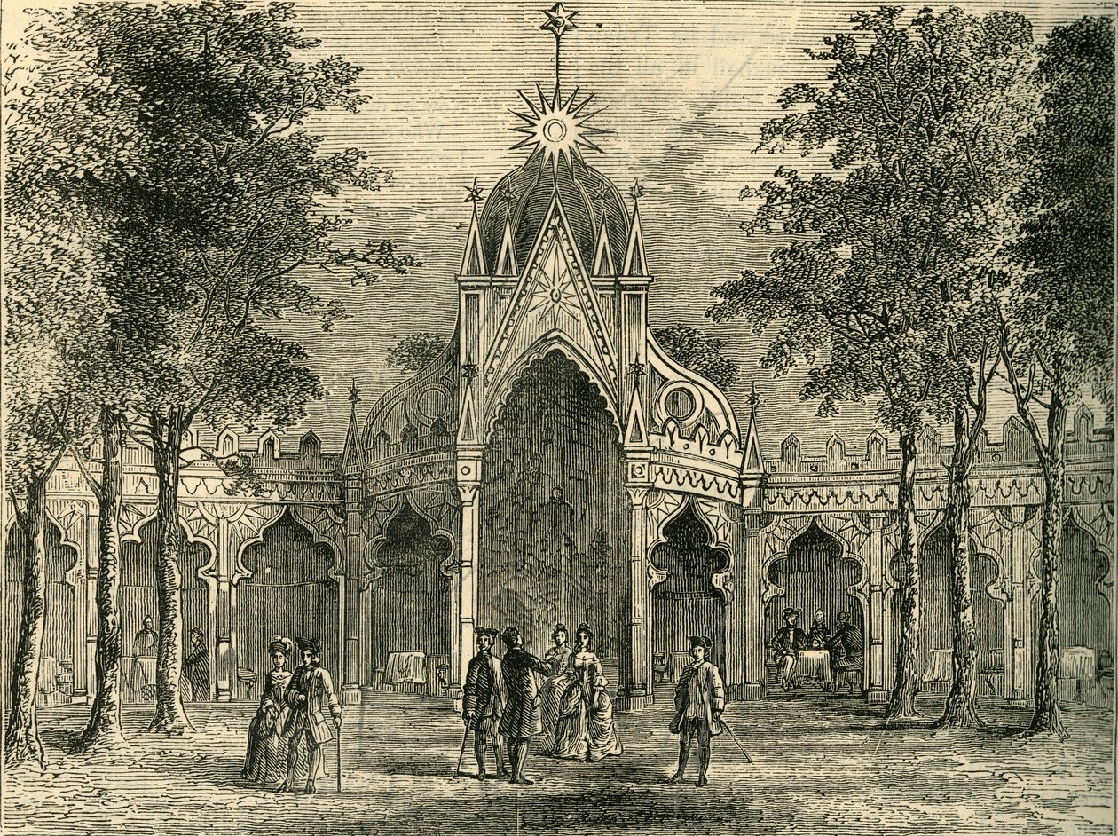 Kinesisk paviljong i Vauxhall Gardens, c1878. av Unbekannt