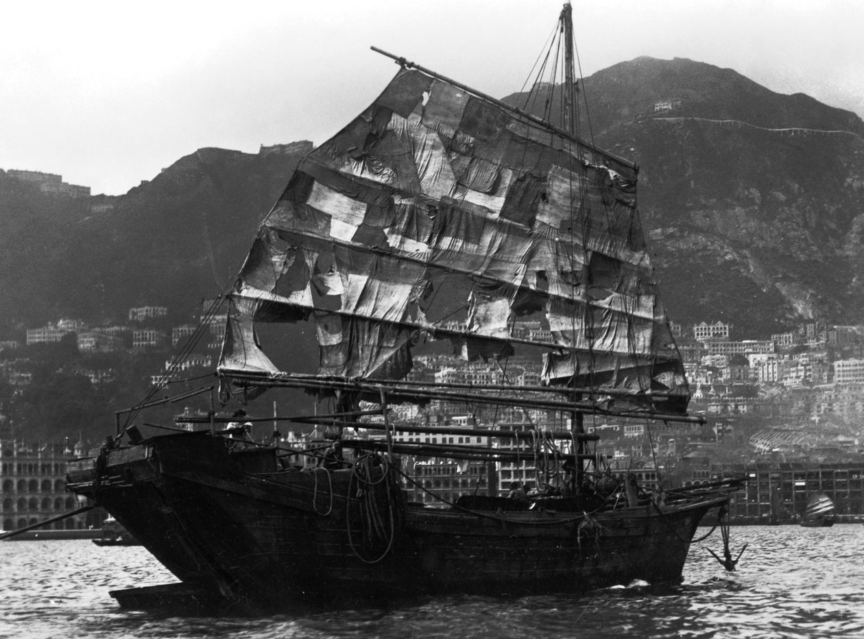 Kinesisk båt i en havn, 1900-tallet av Unbekannt
