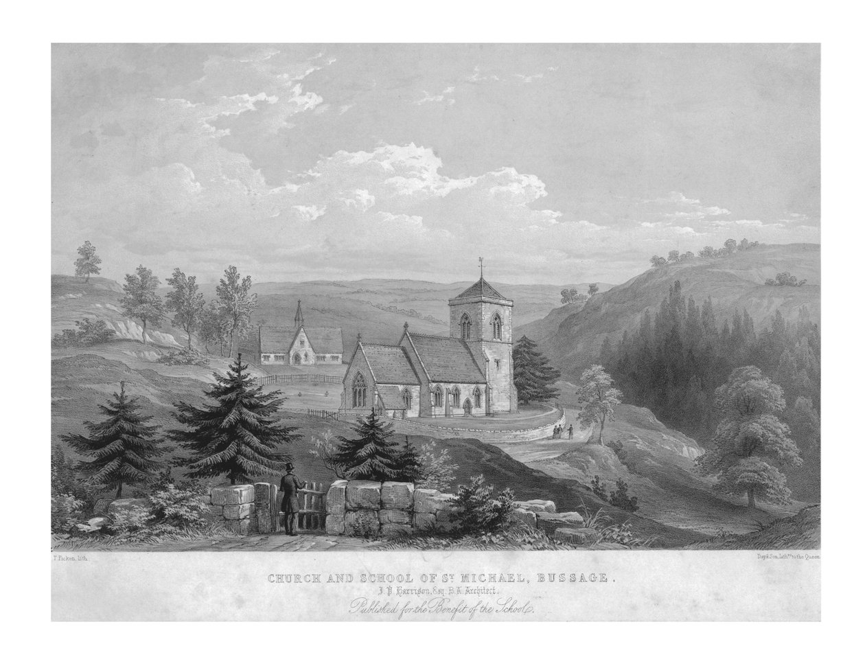 St. Michaels kirke og skole, Bussage, c1800. av Unbekannt