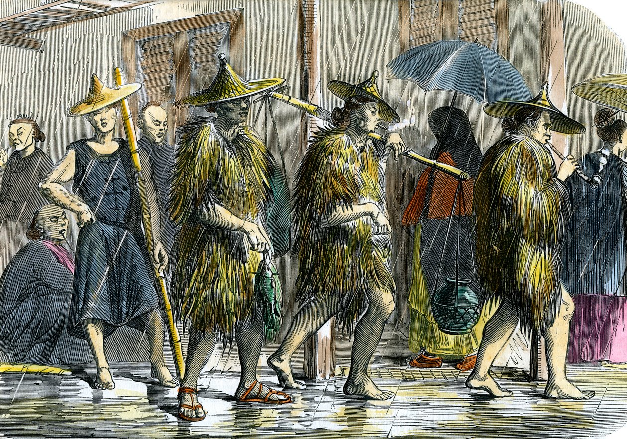 Coolies i Hong Kong, i vått vær, c1875 av Unbekannt
