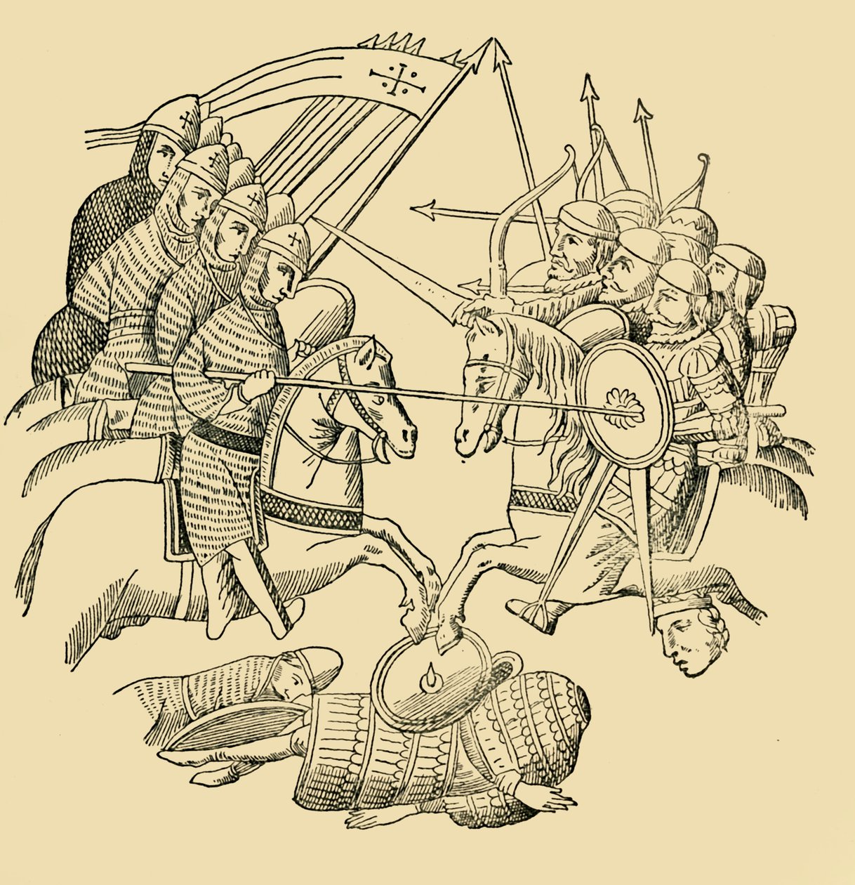 Crusaders and Saracens in Battle, c1930. av Unbekannt