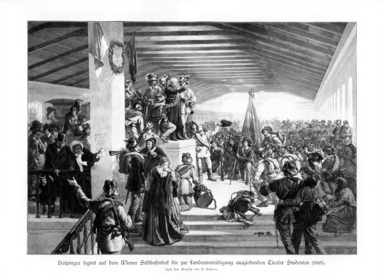 Demonstrasjoner fra studenter i Wien 1848, 1900. av Unbekannt
