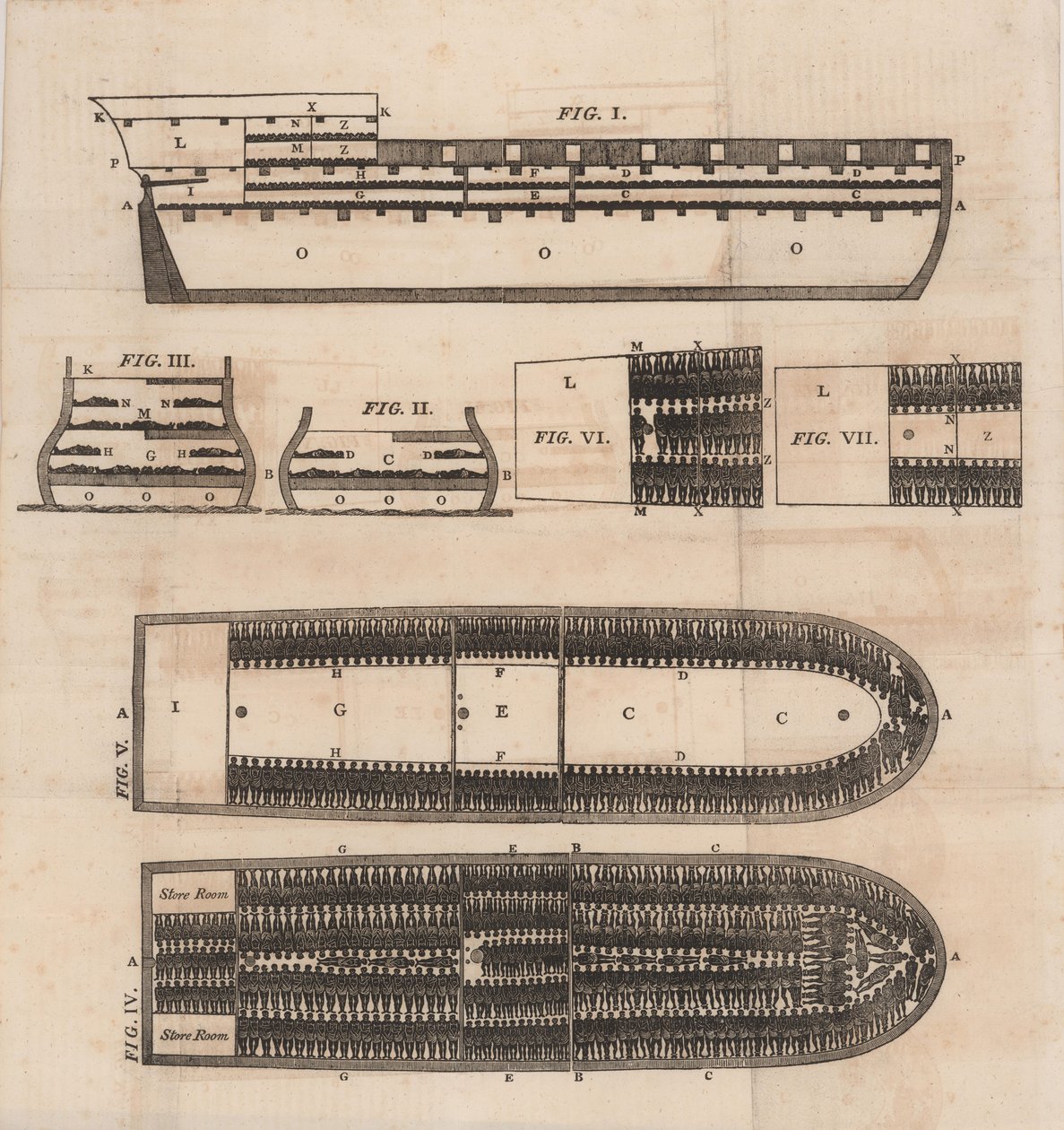 Diagram av et slaveskip, 1821. av Unbekannt