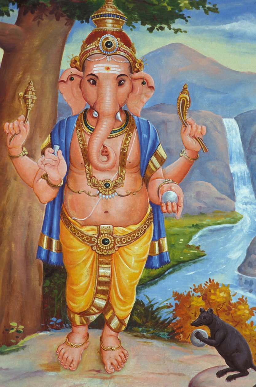 Den elefanthodede hinduguden Ganesh og hans rotte Inde av Unbekannt