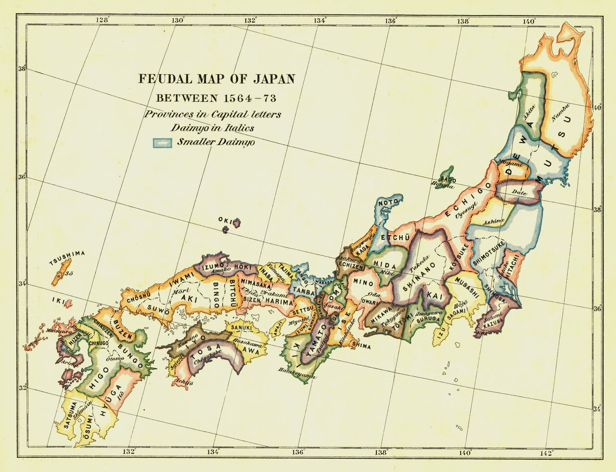 Føydalkart over Japan mellom 1564 -73, 1903. av Unbekannt
