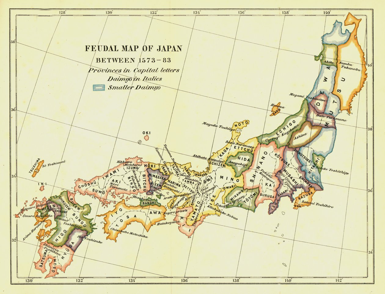 Føydalkart over Japan mellom 1573 -83, 1903. av Unbekannt