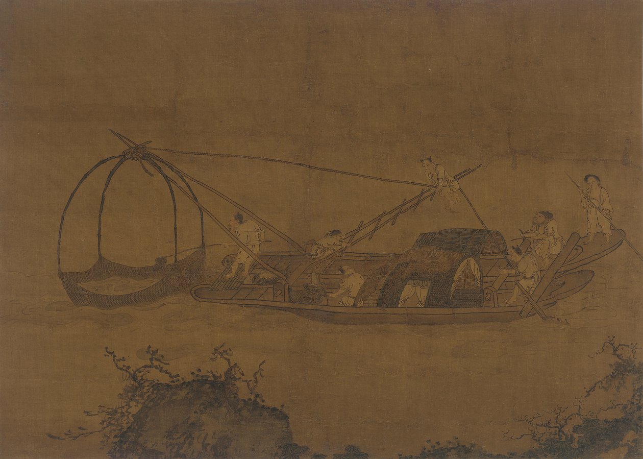 Fishermen Raising a Net, Ming-dynastiet, 1500-1700-tallet. av Unbekannt