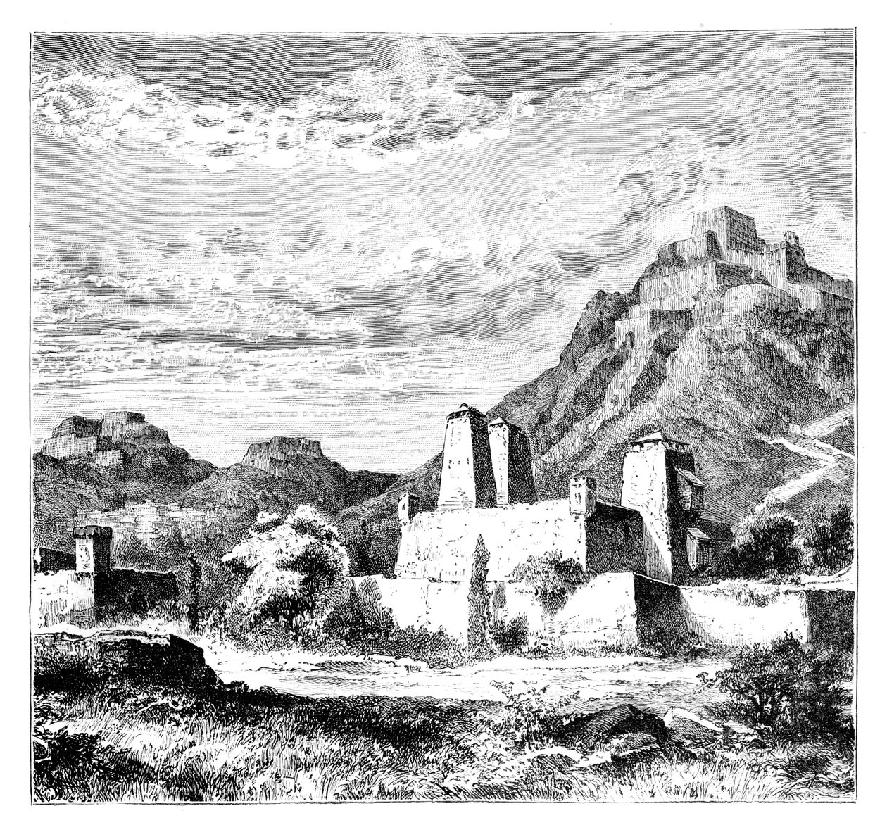 Befestede landsbyer nær Lanzhou, Kina, 1895 av Unbekannt
