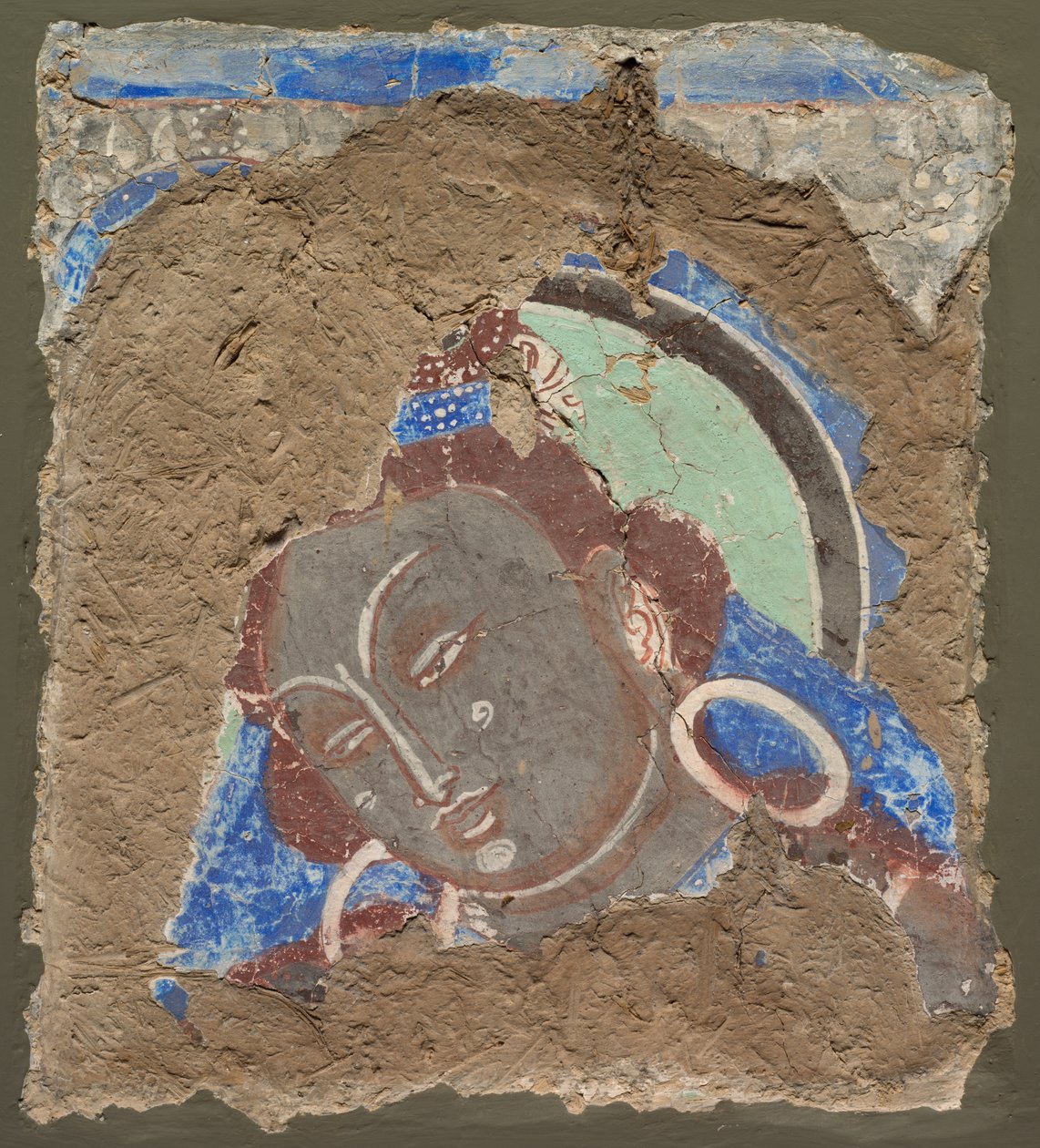 Fragment med et hode av Bodhisattva, 600-650. av Unbekannt