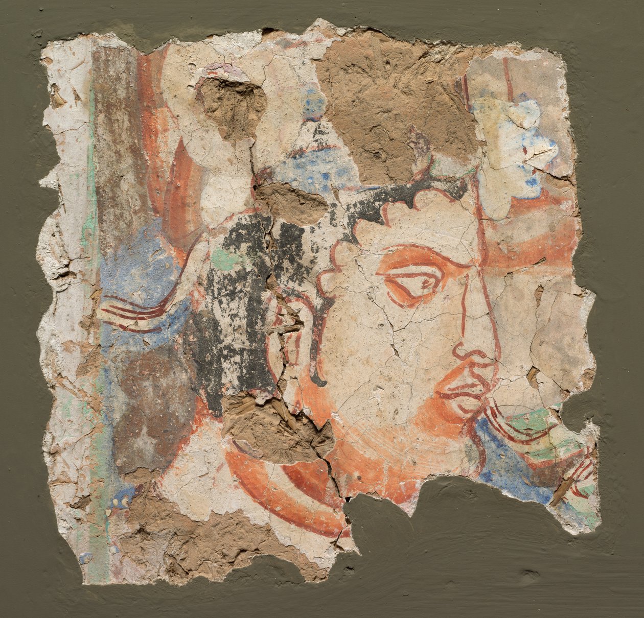 Fragment med et hode av Bodhisattva, ca. 600-650. av Unbekannt